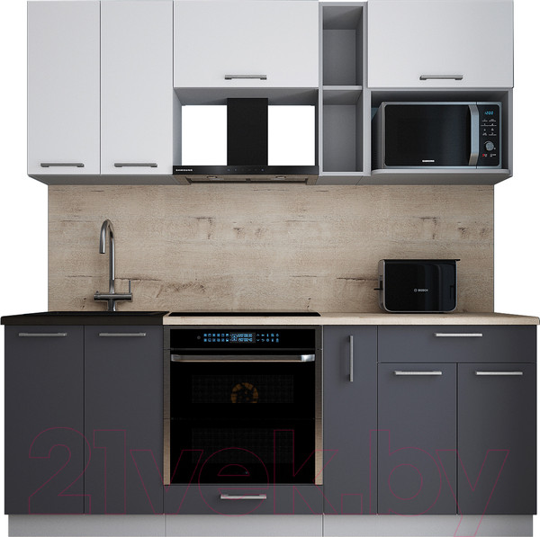 Изображение товара Кухонный гарнитур Интерлиния Мила Gloss 2.0 (белый/пепел/травертин серый)