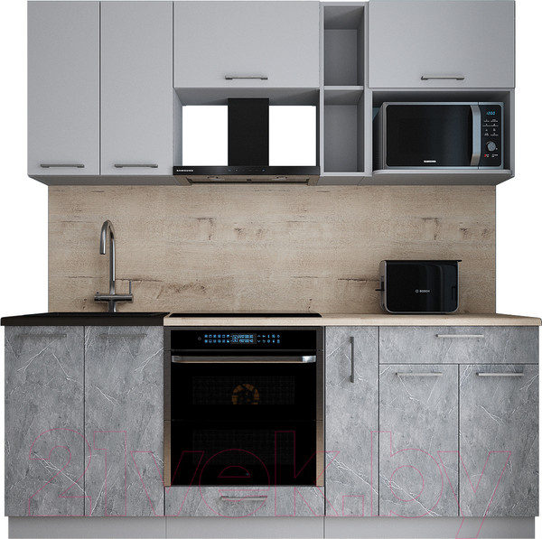 Изображение товара Кухонный гарнитур Интерлиния Мила Gloss 2.0 (грей/керамика/травертин серый)
