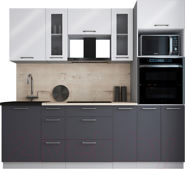 Изображение товара Кухонный гарнитур Интерлиния Мила Gloss 2.3 (белый глянец/пепел/травертин серый)