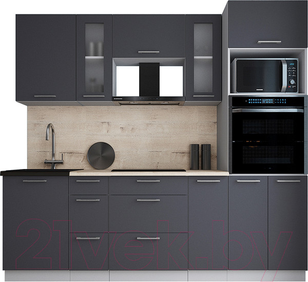 Изображение товара Кухонный гарнитур Интерлиния Мила Gloss 2.3 (пепел/пепел/травертин серый)