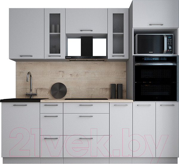 Изображение товара Кухонный гарнитур Интерлиния Мила Gloss 2.3 (грей/грей/травертин серый)