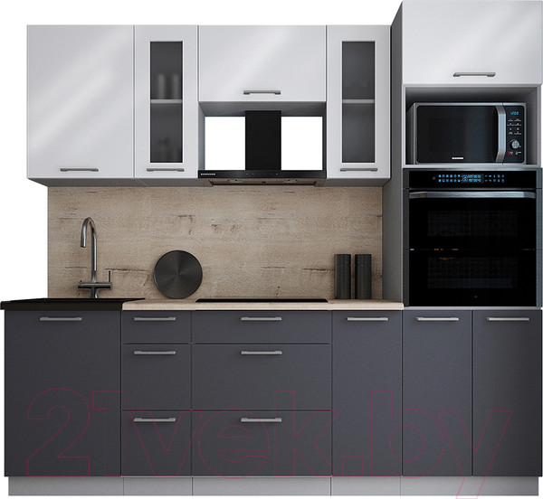 Изображение товара Кухонный гарнитур Интерлиния Мила Gloss 2.4 (белый глянец/пепел/травертин серый)