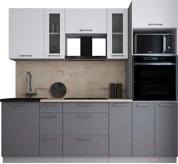 Изображение товара Кухонный гарнитур Интерлиния Мила Gloss 2.4 (белый/серый/травертин серый)