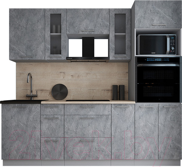 Изображение товара Кухонный гарнитур Интерлиния Мила Gloss 2.4 (керамика/керамика/травертин серый)