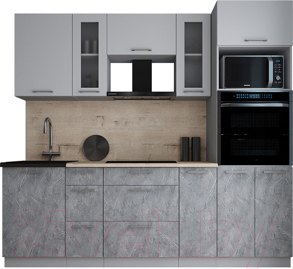 Изображение товара Кухонный гарнитур Интерлиния Мила Gloss 2.4 (грей/керамика/травертин серый)