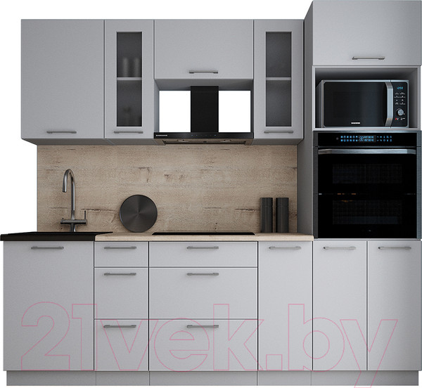 Изображение товара Кухонный гарнитур Интерлиния Мила Gloss 2.4 (грей/грей/травертин серый)
