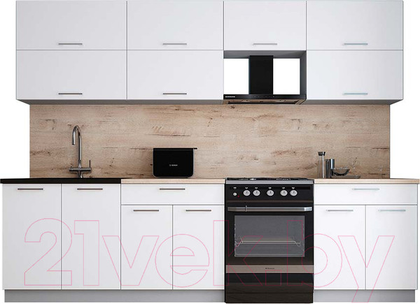 Изображение товара Кухонный гарнитур Интерлиния Мила Gloss 60-28 (белый/белый/травертин серый)