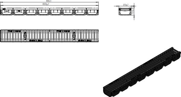 Изображение товара Лоток водоотводный Стандартпарк Пластиковый Spark 0881033 ЛВ-10.14.07-ПП с решеткой