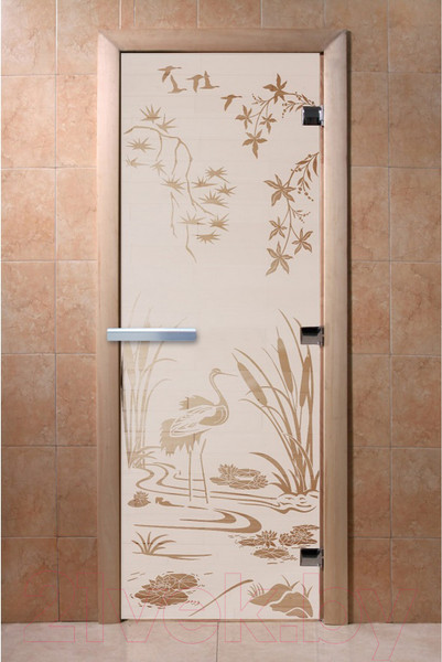 Изображение товара Стеклянная дверь для бани/сауны Doorwood Камышовый рай 80x200 / DW01827 (сатин)