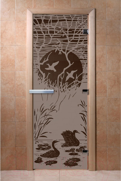 Изображение товара Стеклянная дверь для бани/сауны Doorwood Лебединое озеро 70x190 / DW02842 (графит матовый)