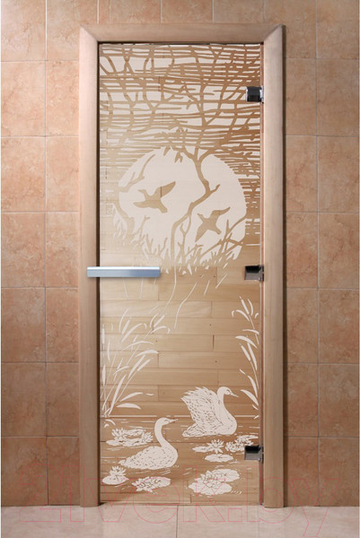Изображение товара Стеклянная дверь для бани/сауны Doorwood Лебединое озеро 80x200 / DW00948 (прозрачный)
