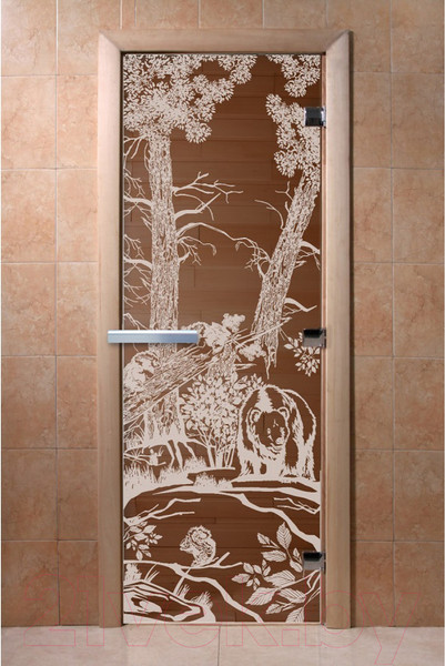 Изображение товара Стеклянная дверь для бани/сауны Doorwood Мишки 70x190 / DW00932 (бронза)