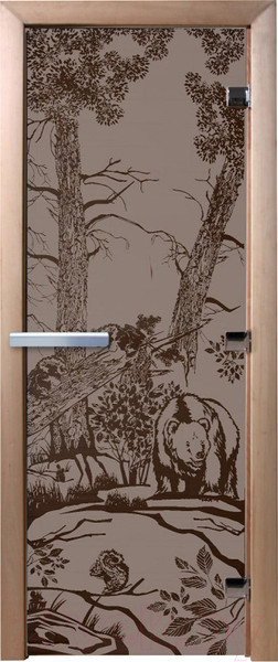 Изображение товара Стеклянная дверь для бани/сауны Doorwood Мишки 70x190 / DW02824 (графит матовый)