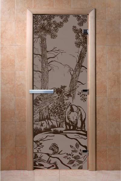 Изображение товара Стеклянная дверь для бани/сауны Doorwood Мишки 70x190 / DW02824 (графит матовый)