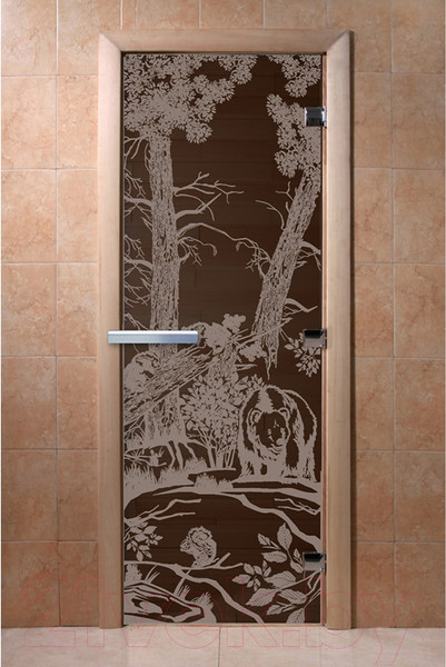 Изображение товара Стеклянная дверь для бани/сауны Doorwood Мишки 70x190 / DW02841 (графит)