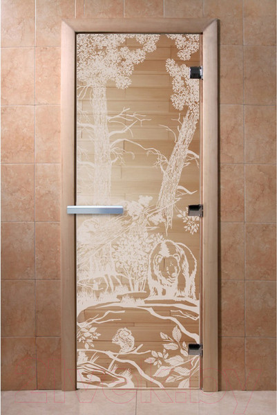 Изображение товара Стеклянная дверь для бани/сауны Doorwood Мишки 80x200 / DW00935 (прозрачный)