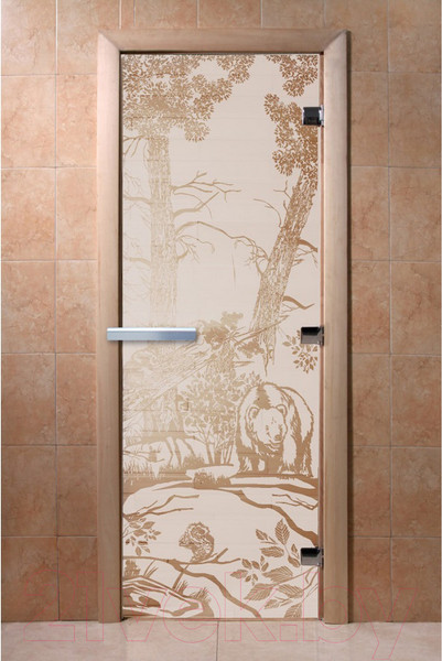 Изображение товара Стеклянная дверь для бани/сауны Doorwood Мишки 70x190 / DW00936 (сатин)