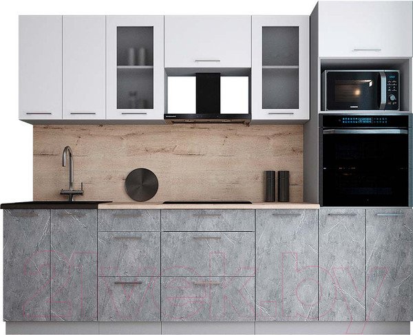 Изображение товара Кухонный гарнитур Интерлиния Мила Gloss 2.6 (белый/керамика/травертин серый)