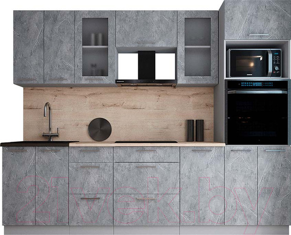 Изображение товара Кухонный гарнитур Интерлиния Мила Gloss 2.6 (керамика/керамика/травертин серый)