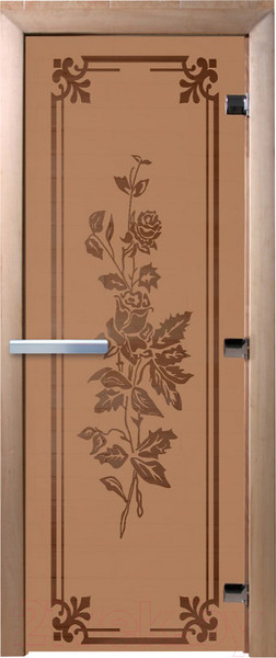 Изображение товара Стеклянная дверь для бани/сауны Doorwood Розы 70x190 / DW01285 (бронза матовый)