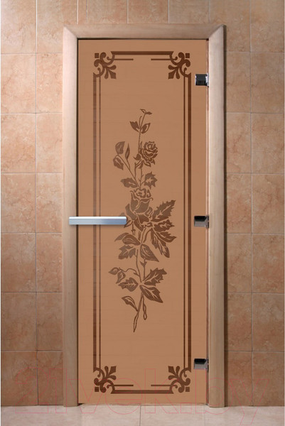 Изображение товара Стеклянная дверь для бани/сауны Doorwood Розы 70x190 / DW01285 (бронза матовый)