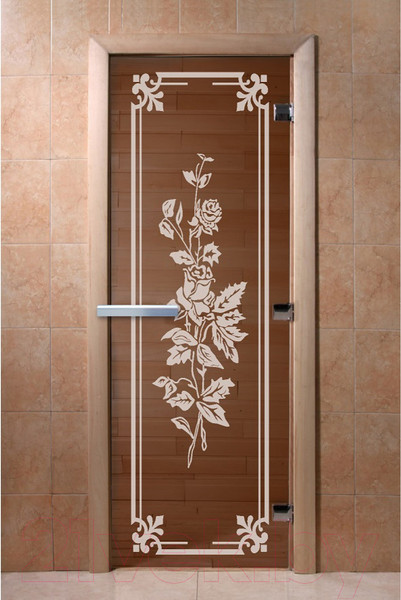 Изображение товара Стеклянная дверь для бани/сауны Doorwood Розы 80x200 / DW01550 (бронза)