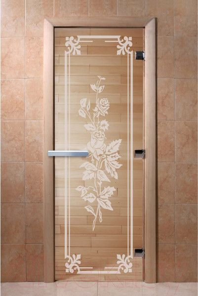 Изображение товара Стеклянная дверь для бани/сауны Doorwood Розы 70x190 / DW01322 (прозрачный)