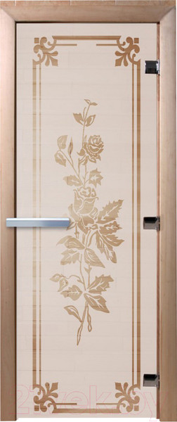 Изображение товара Стеклянная дверь для бани/сауны Doorwood Розы 80x200 / DW02167 (сатин)