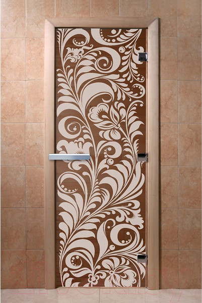 Изображение товара Стеклянная дверь для бани/сауны Doorwood Хохлома 70x190 / DW01211 (бронза)
