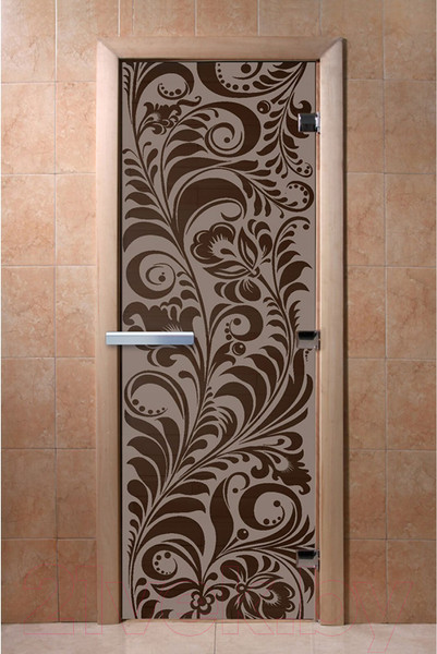 Изображение товара Стеклянная дверь для бани/сауны Doorwood Хохлома 70x190 / DW02827 (графит матовый)