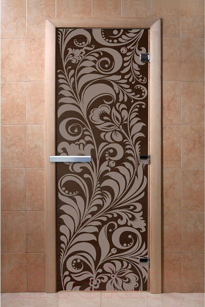 Изображение товара Стеклянная дверь для бани/сауны Doorwood Хохлома 70x190 / DW03395 (графит)