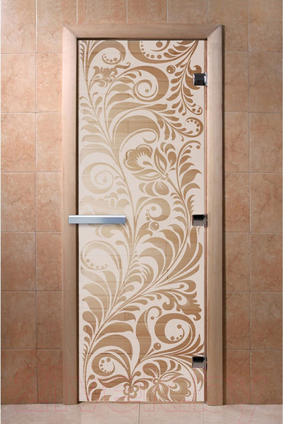 Изображение товара Стеклянная дверь для бани/сауны Doorwood Хохлома 70x190 / DW01539 (сатин)