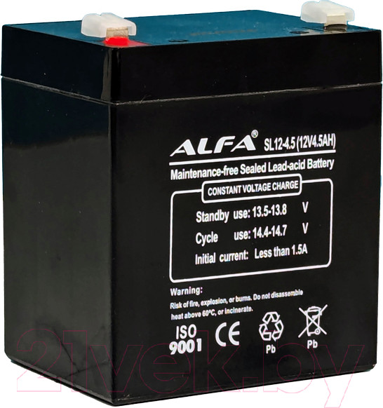 Изображение товара Аккумуляторная батарея ALFA battery SL12-4.5 (12V-4.5Ah)