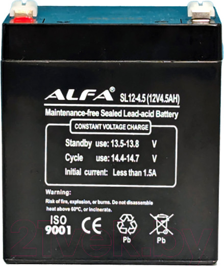Изображение товара Аккумуляторная батарея ALFA battery SL12-4.5 (12V-4.5Ah)