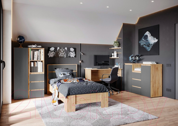 Изображение товара Тумба Стендмебель Хелен КМ 01 1202 (серый графит 0162/дуб крафт золотой)