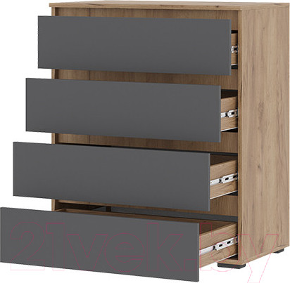 Изображение товара Комод Стендмебель Хелен КМ 02 802 4 ящика (серый графит 0162/дуб крафт золотой)
