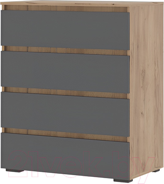 Изображение товара Комод Стендмебель Хелен КМ 02 802 4 ящика (серый графит 0162/дуб крафт золотой)
