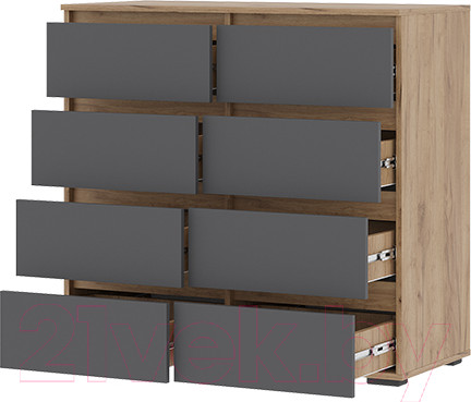 Изображение товара Комод Стендмебель Хелен КМ 04 8 ящиков (графит серый 0162/дуб крафт золотой)