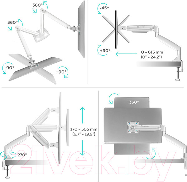 Изображение товара Кронштейн для монитора Onkron G200 (белый)