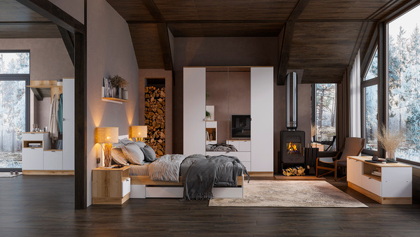 Изображение товара Двуспальная кровать Стендмебель Юкки КР 1600 160x200 (белый/дуб делано)