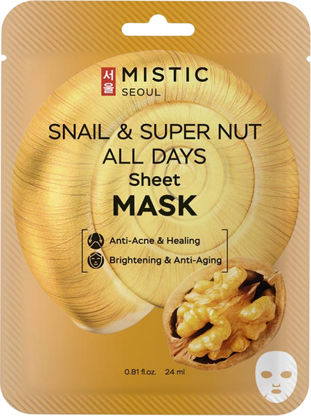 Изображение товара Маска для лица тканевая Mistic С муцином улитки и экстрактом ореха (24мл)