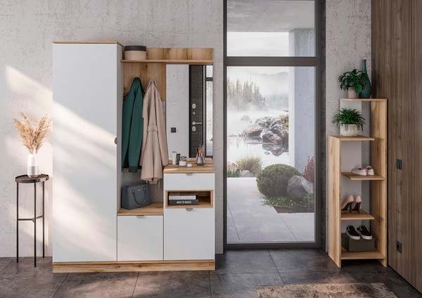 Изображение товара Секция в прихожую Стендмебель Юкки ПР 1400 (белый/дуб делано)