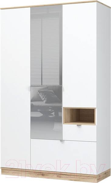 Изображение товара Шкаф Стендмебель Юкки ШК 1Я 1350 3х створчатый с зеркалом (белый/дуб делано)