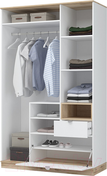 Изображение товара Шкаф Стендмебель Юкки ШК 1Я 1350 3х створчатый с зеркалом (белый/дуб делано)