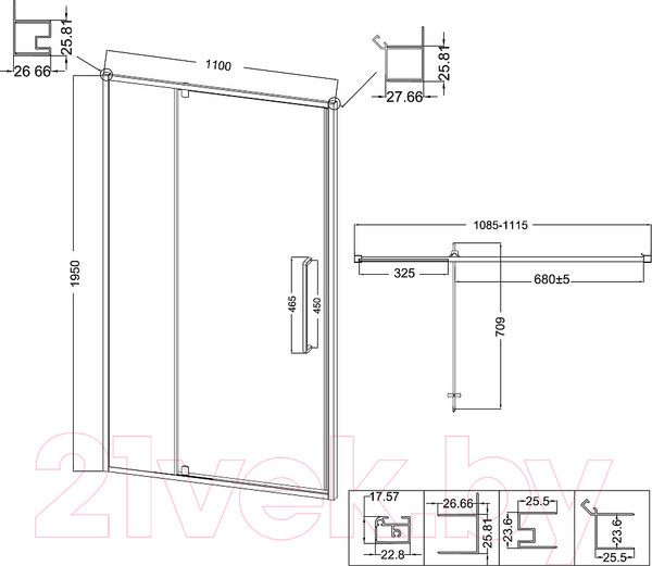 Изображение товара Душевая дверь Niagara NG-66-11A 110x195 (хром/прозрачное стекло)