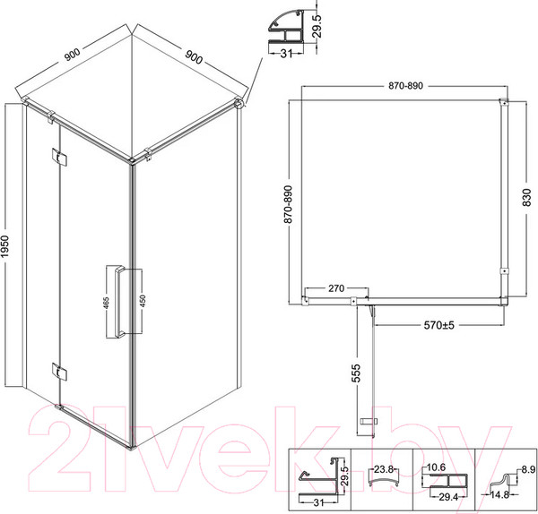 Изображение товара Душевой уголок Niagara NG-2831-34BLACK 90x195 (черный матовый/тонированное стекло)