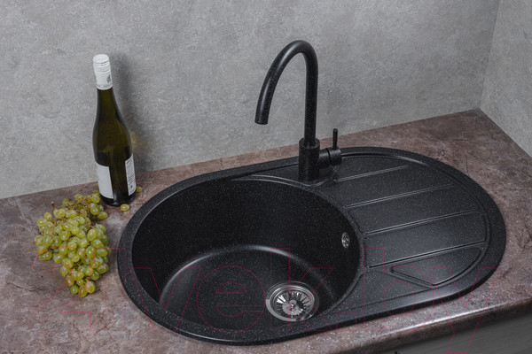 Изображение товара Мойка кухонная Marblan Elon L (черный,с сифоном)