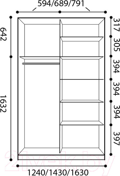 Изображение товара Шкаф-купе Евва 16 BBZ.04 / АЭП ШК.2 01 (бодега/бодега/жемчуг зерно)