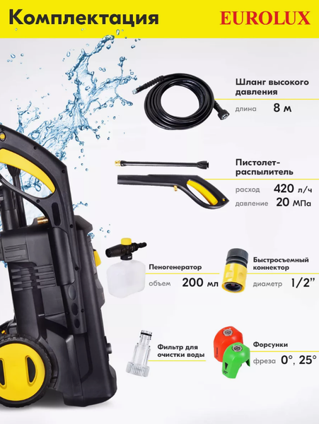 Изображение товара Мойка высокого давления EUROLUX W-200 PRO FG (70/8/59)