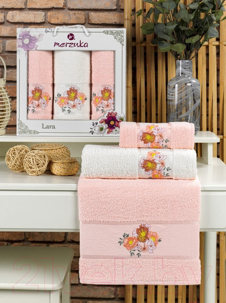 Изображение товара Набор полотенец Merzuka Lara / 11783 (3шт, в коробке, пудровый)